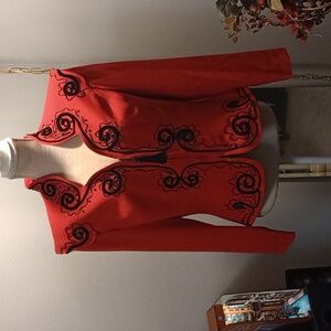 Red Embroidered Women's Blazer
